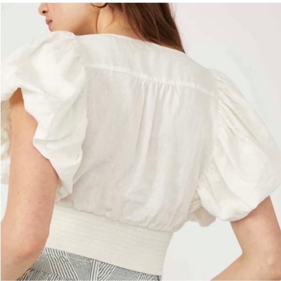 Free People can't get enough wrap top puffed sleeves in poplin size extra small - Picture 2 of 11